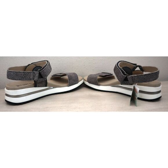 Mephisto Women's Sz EUR 38 US 8 Gray Leather Jeanie Strappy Wedge Sandals - Picture 11 of 12